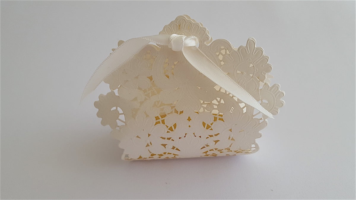 Wedding Invitation - Ivory Pearl Brocade box with ribbon