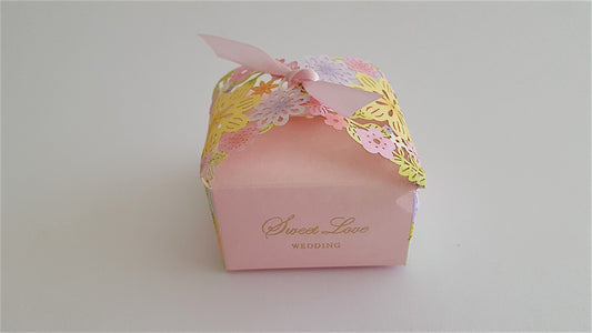 Wedding Invitation - Colourful Floral box with ribbon