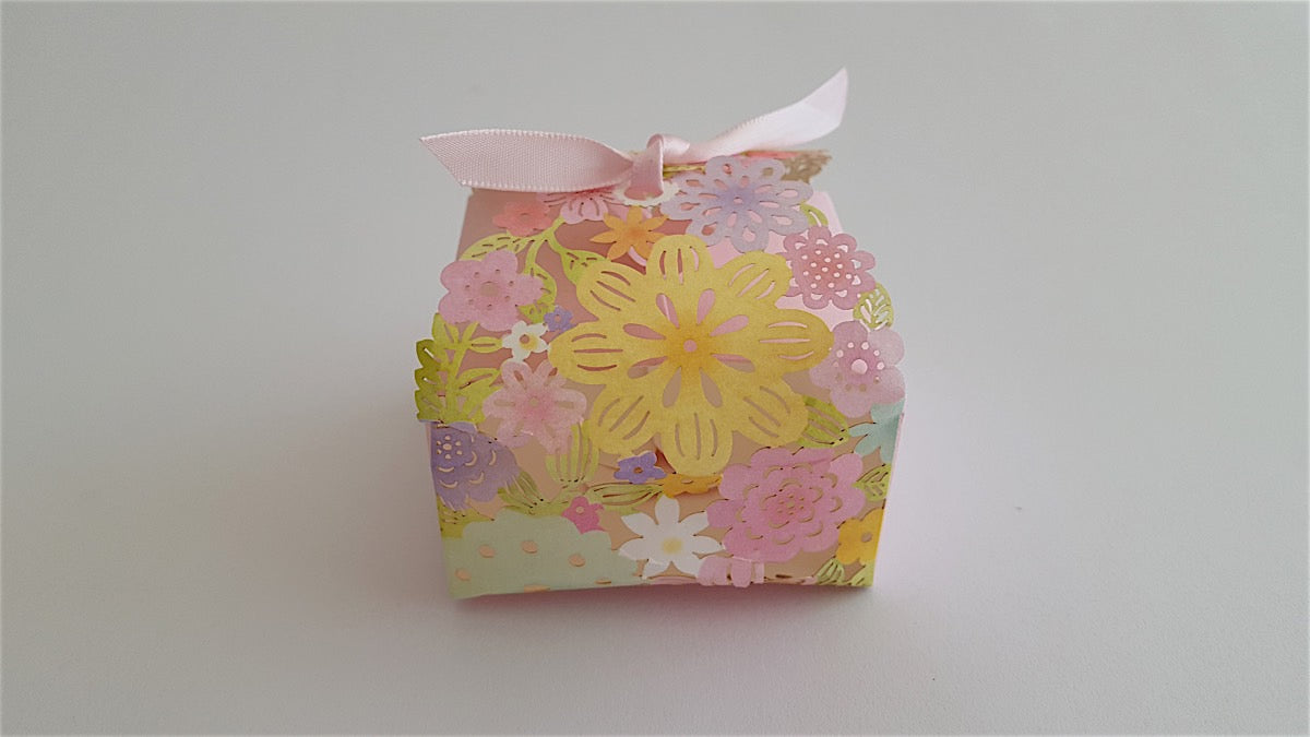 Wedding Invitation - Colourful Floral box with ribbon