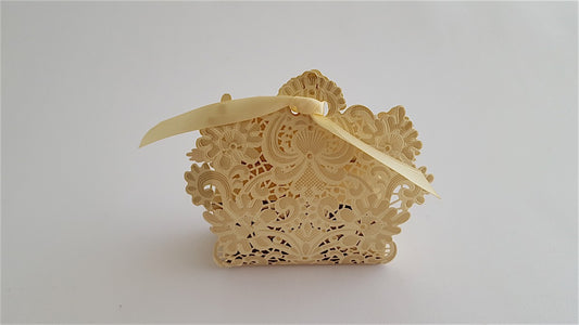 Wedding Invitation - Light Gold Brocade box with ribbon