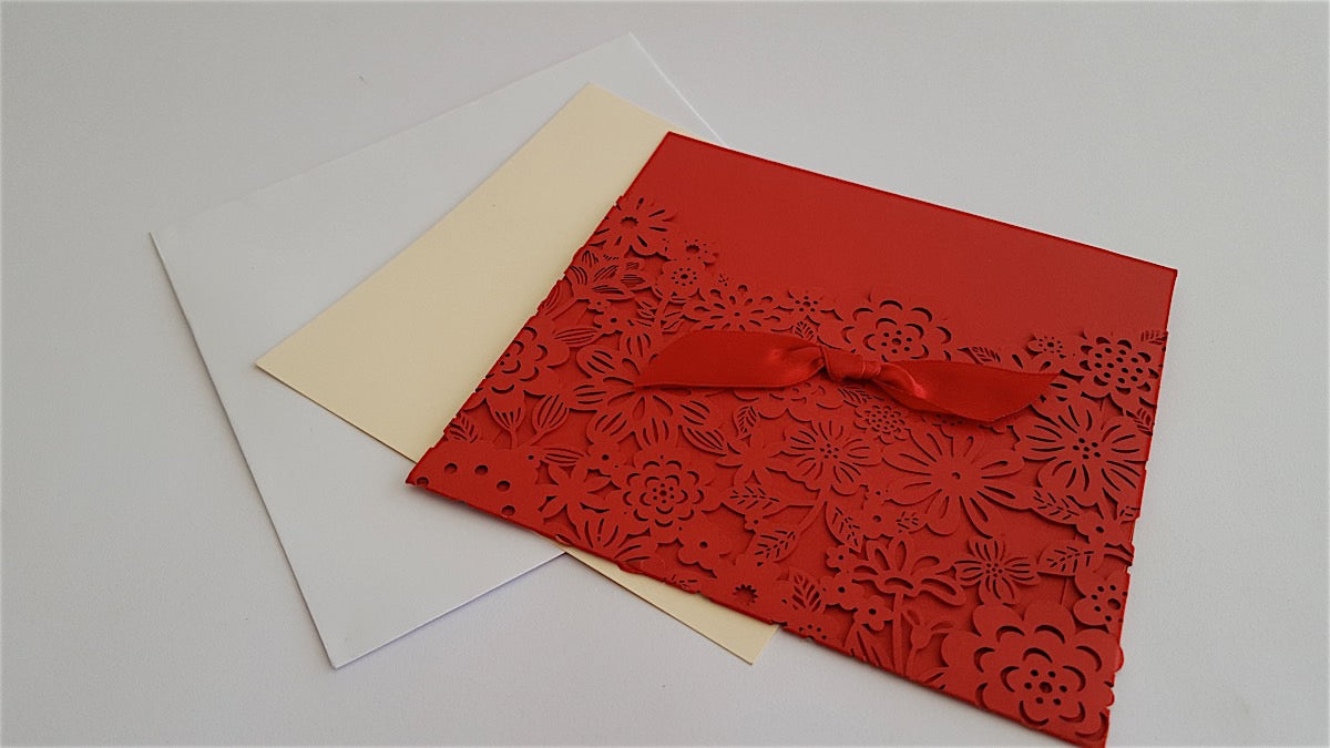 Wedding Invitation - Red Flower Lace Square