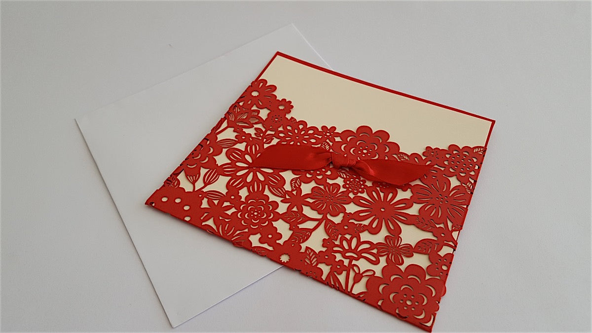 Wedding Invitation - Red Flower Lace Square