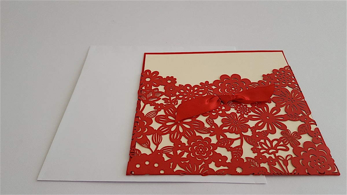 Wedding Invitation - Red Flower Lace Square