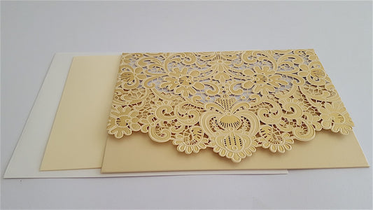 Wedding Invitation - Light Gold Brocade Rectangle