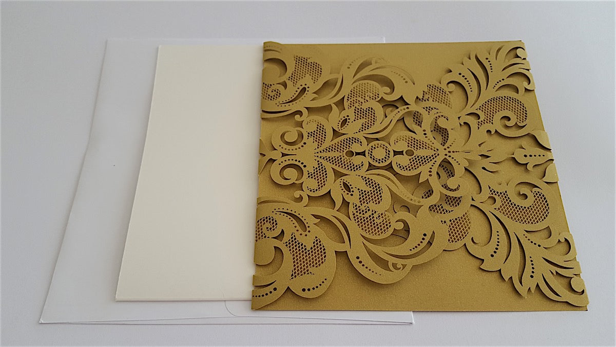 Wedding Invitation - Gold Lace Square